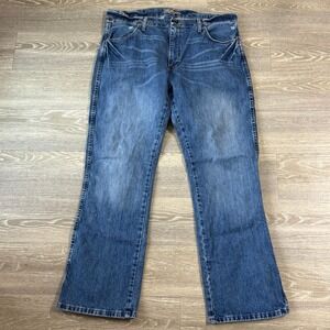 Wrangler Slim Bootcut Jeans Men's‎ 36x32 Blue Distressed Denim Casual Western